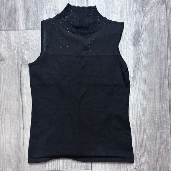 Carmen Marc Valvo Knit Tank With Stud Embellishments and Mesh Detail size XS - Picture 1 of 3